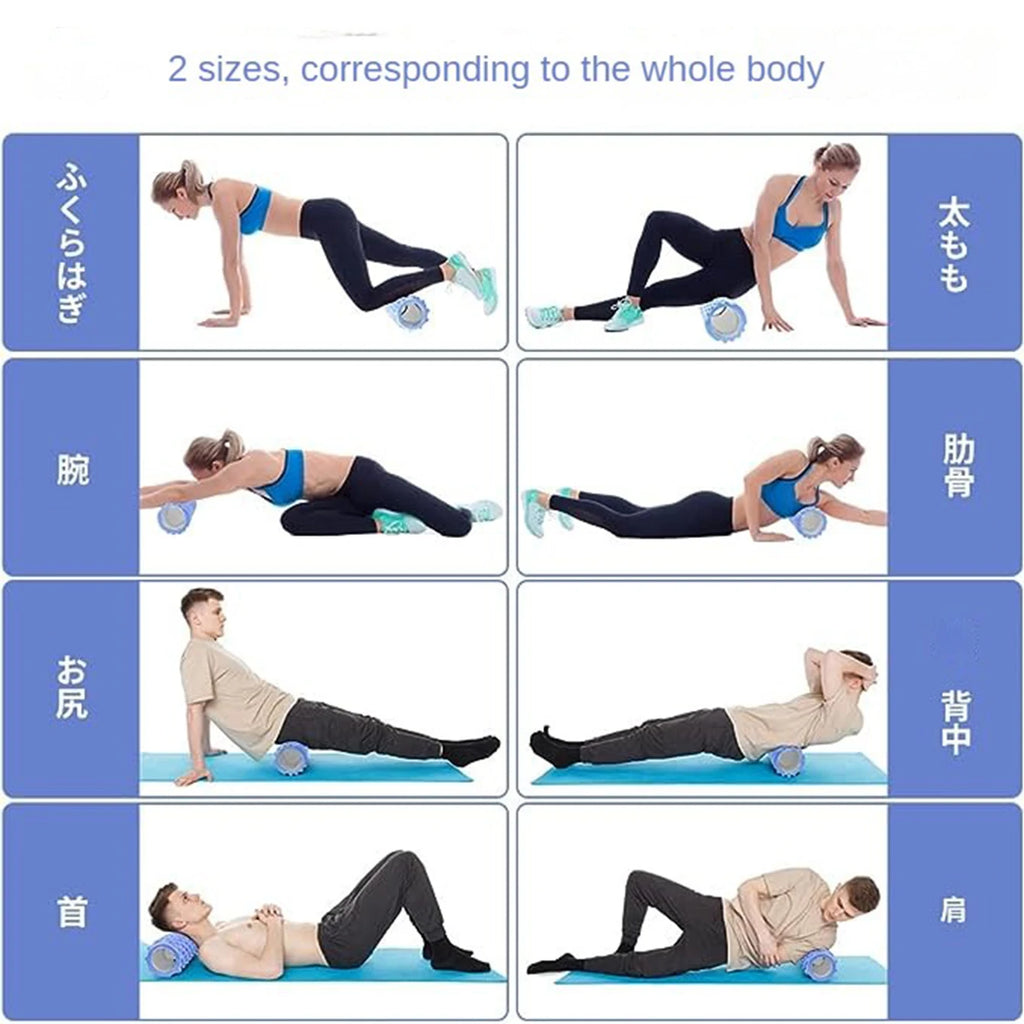 33cm Foam Yoga Massage Roller – Textured Grid Muscle Recovery for Gym Training