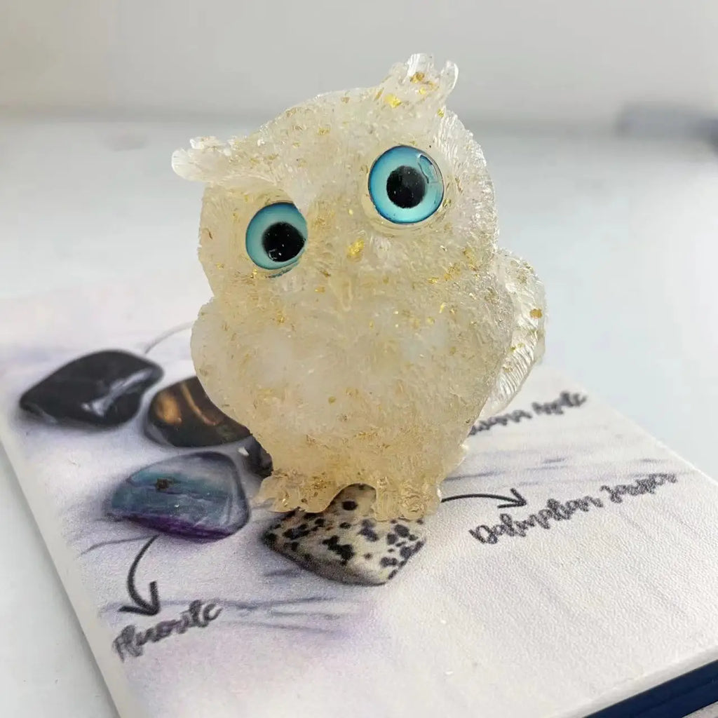 Crystal Owl Ornament – Natural Gemstone Figurine for Home Decor and Aquarium