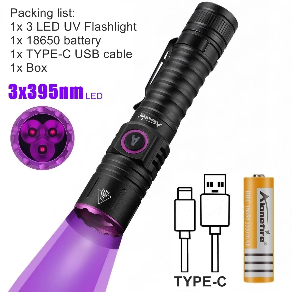 15W UV 365nm Blacklight Flashlight – Rechargeable Torch for Pet Urine Detection
