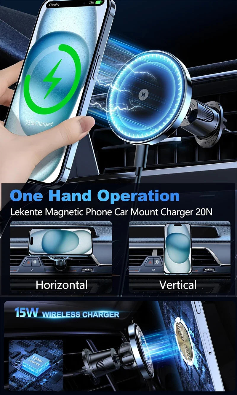 Magnetic Wireless Car Charger – 15W Air Vent Mount for iPhone 16 15 14 13