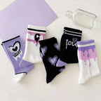 Cotton Heart Print Crew Socks – Kawaii Korean Style for Women