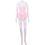 Pink Lace Corset Lingerie – Patchwork Garter Set for Cosplay Costume