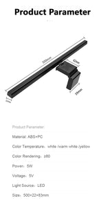 50cm Computer Monitor Light Bar – Stepless Dimming USB Lamp for Study Reading