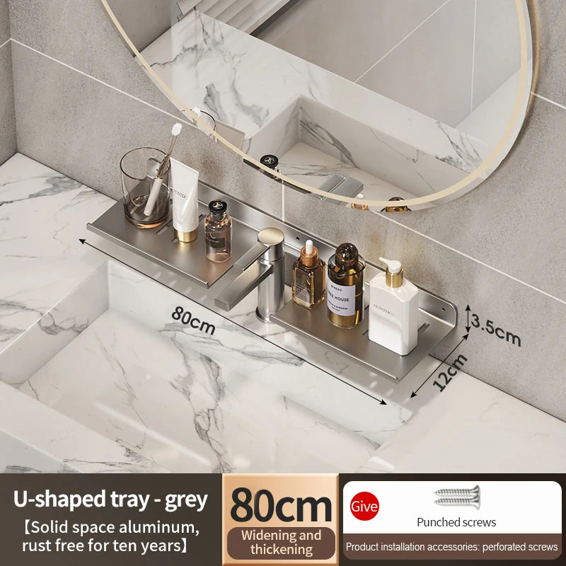 Aluminum Bathroom Wall Shelf – Punch-Free Storage for Kitchen and Toilet