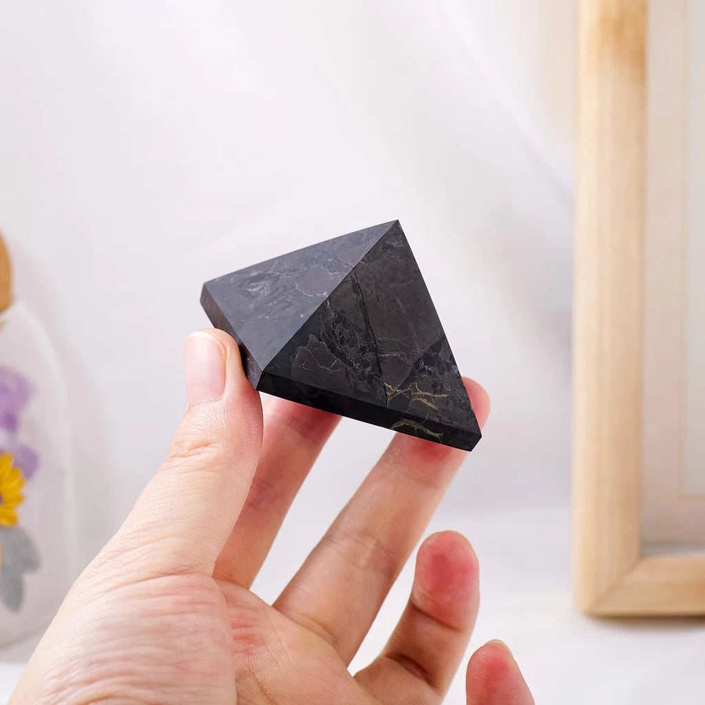 Natural Shungite Pyramid – Polished Raw Stone for Home Feng Shui Decor