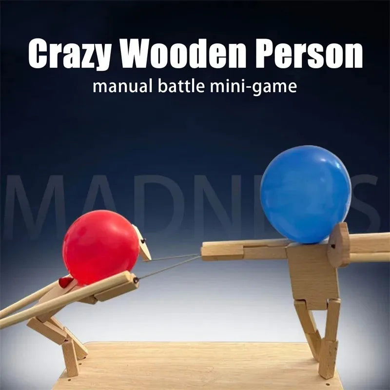 Wooden Fencing Puppet Battle – Bamboo Robot Game for Two-Player Fun
