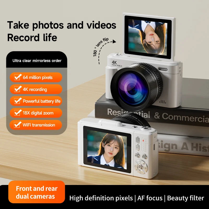 4K 64MP Compact Digital Camera – 18X Zoom for Travel Vlogging and Photography