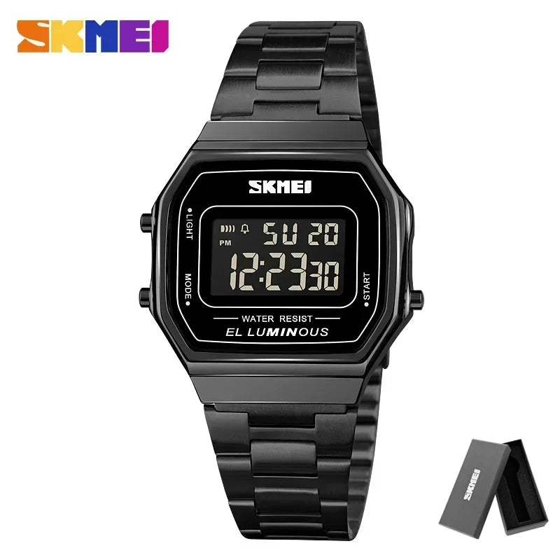 Retro LED Digital Watch – Stainless Steel Wristwatch for Men