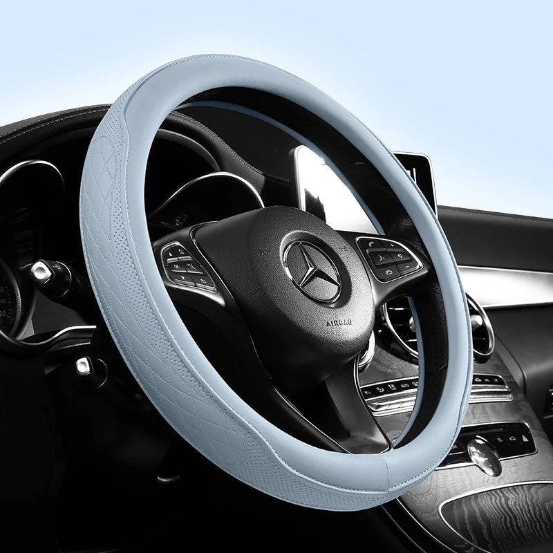 Napa Leather Steering Wheel Cover – Perforated 15 Inch Grip for Car Interior