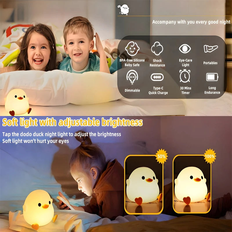 Silicone Duck Night Light – Rechargeable LED Bedside Lamp for Nursery