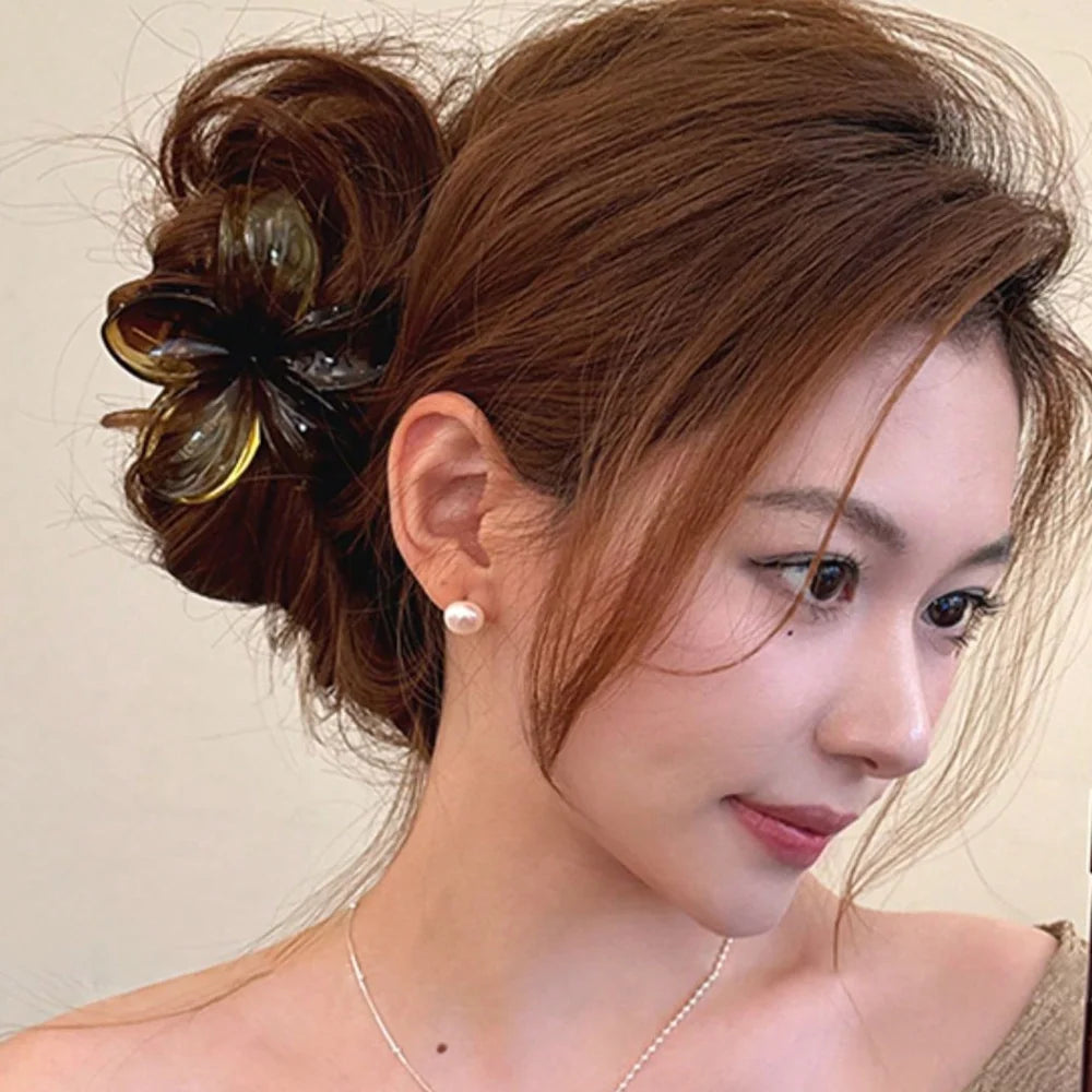Laser Mermaid Flower Hair Clip – 8cm Large Plastic Claw for Women