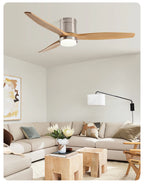 Solid Wood Ceiling Fan – 42/52 Inch LED Light for Living Room Dining
