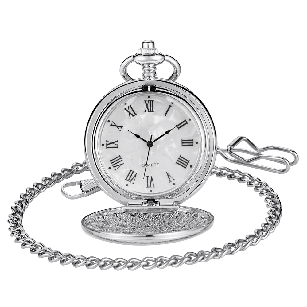 Vintage Silver Quartz Pocket Watch – Fashion Pendant Necklace for Men