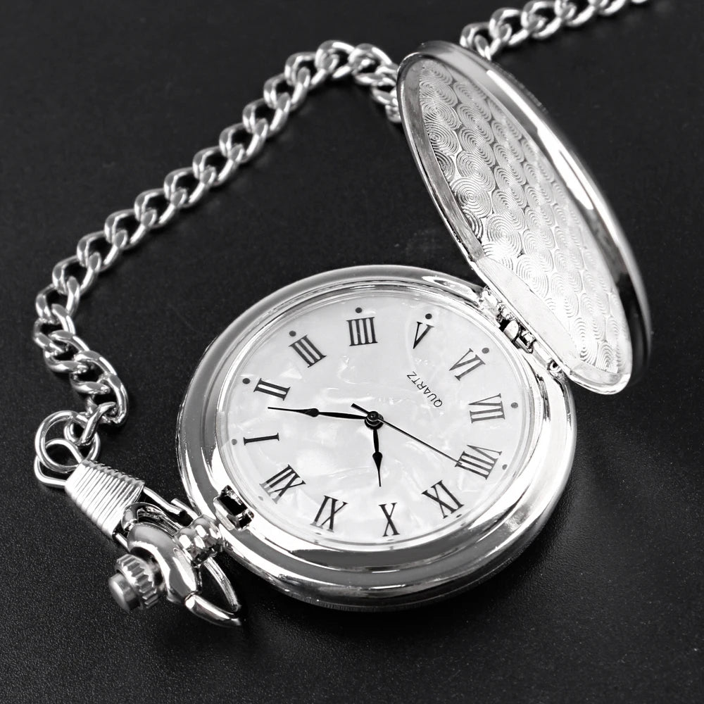 Vintage Silver Quartz Pocket Watch – Fashion Pendant Necklace for Men