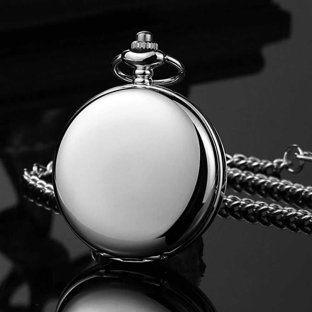 Vintage Silver Quartz Pocket Watch – Fashion Pendant Necklace for Men