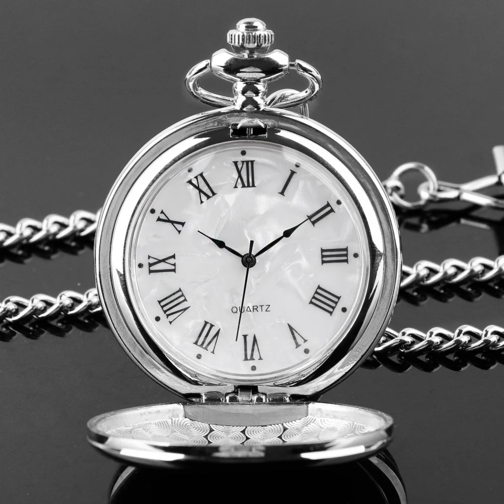 Vintage Silver Quartz Pocket Watch – Fashion Pendant Necklace for Men
