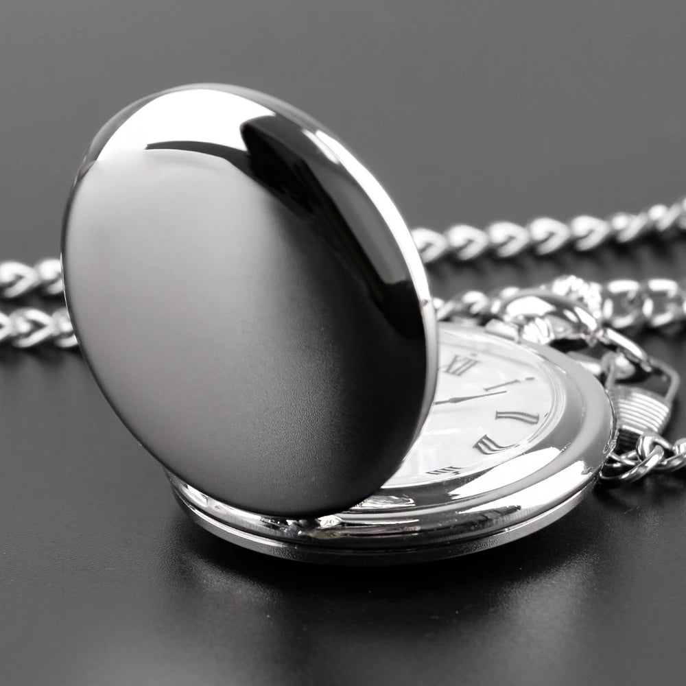 Vintage Silver Quartz Pocket Watch – Fashion Pendant Necklace for Men